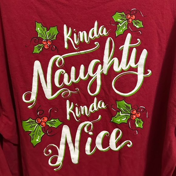 Women’s Kinda Naughty Kinda Nice Red Longsleeve Graphic Christmas Shirt size 2X - Picture 6 of 6
